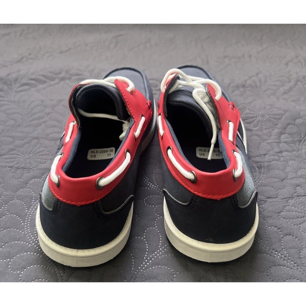 Tim Evans Patriotic Loafers Boat Shoes SZ 11 Red White Blue Canvas Lined Laces